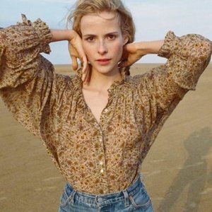 Doen Jane Blouse in Mustard Floral size small